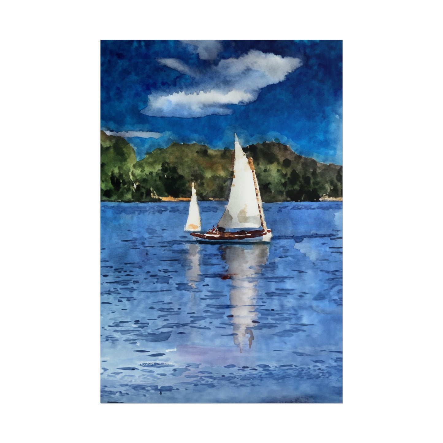 Sailing on the Swan, Western Australia. Unframed digital watercolour print.