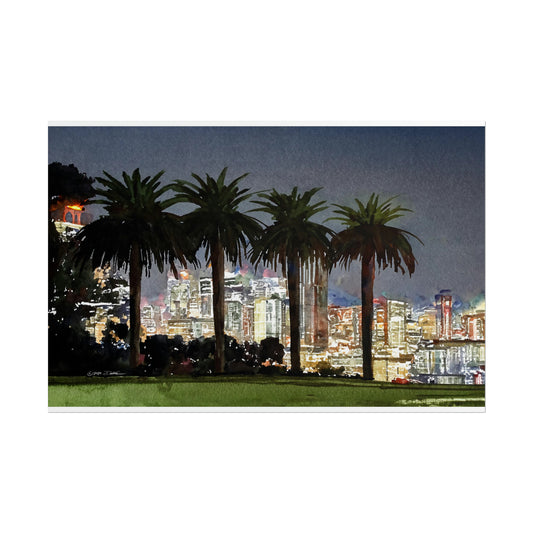 Perth City at Night, Western Australia. Unframed digital watercolour print.