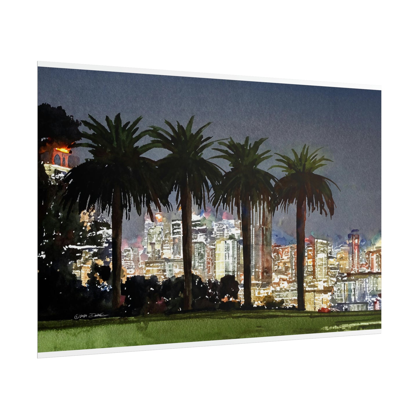 Perth City at Night, Western Australia. Unframed digital watercolour print.