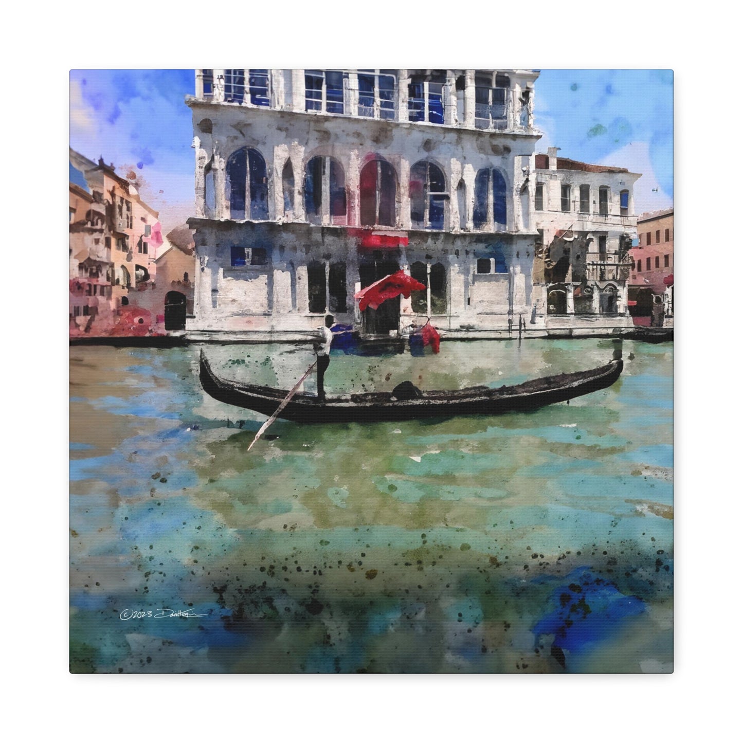 Gondolier, Venice. Approx. 40.7 x 40.7 (16 x 16”). Matte canvas all-over print.