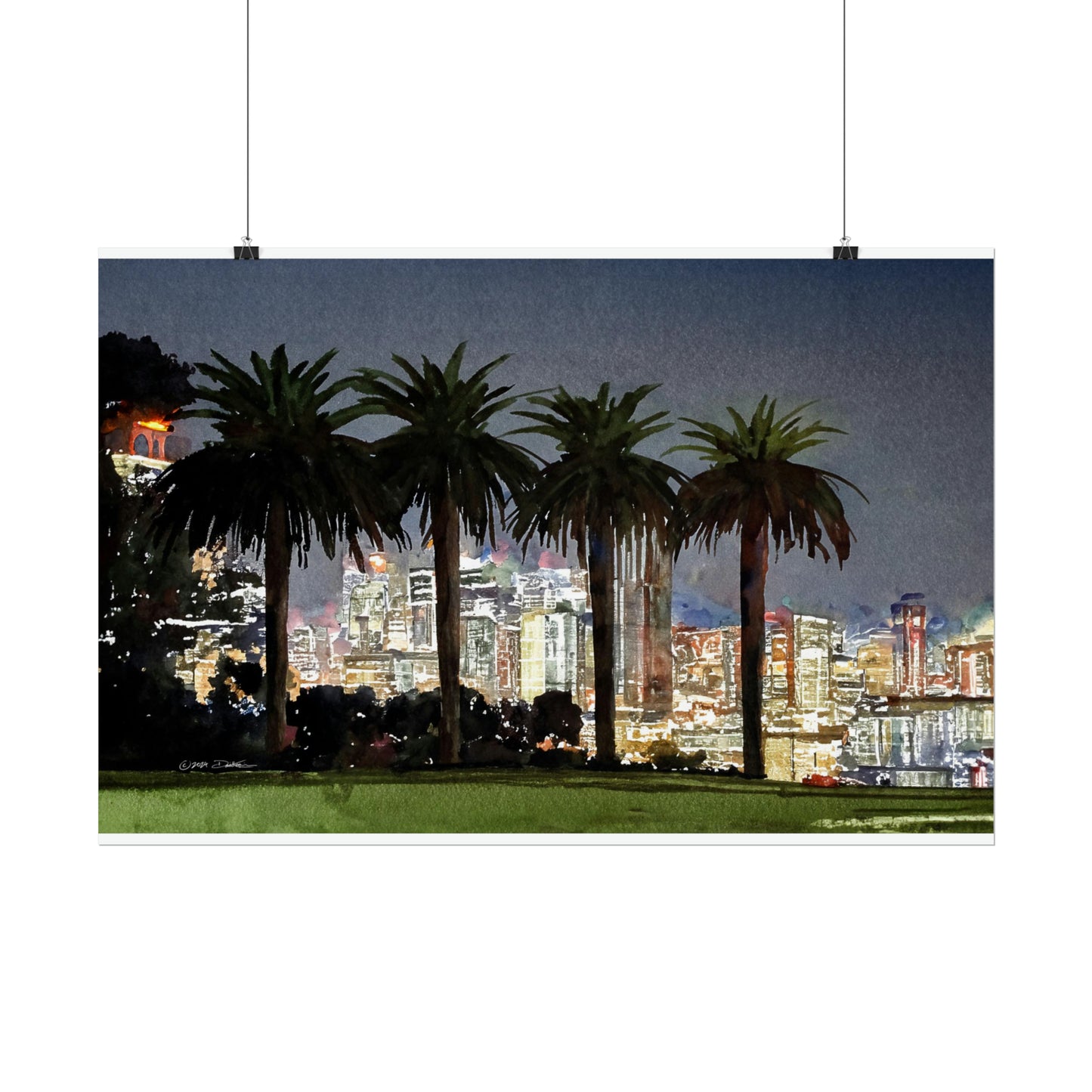 Perth City at Night, Western Australia. Unframed digital watercolour print.