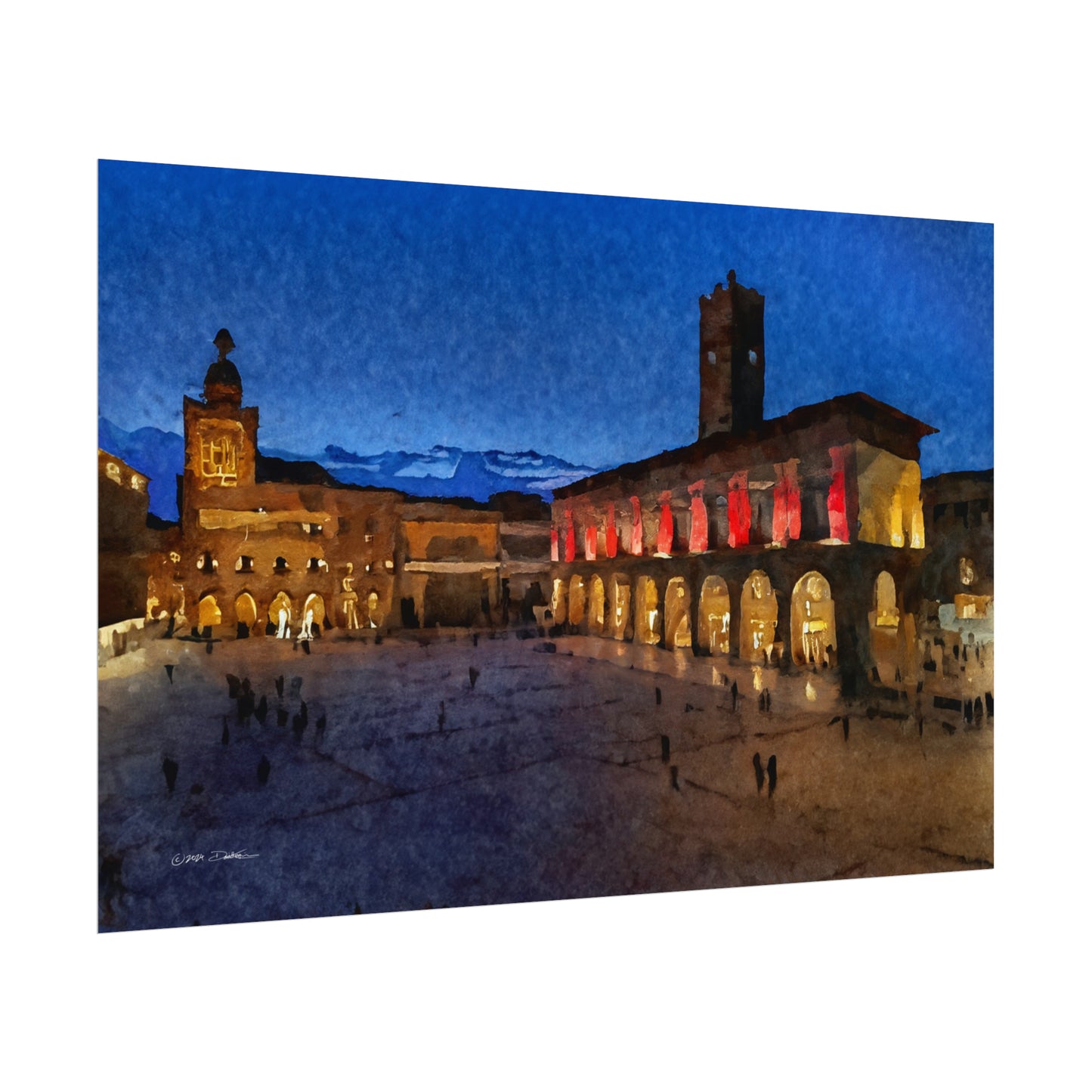 Town Square, Bologna, Italy. Unframed digital watercolour print.