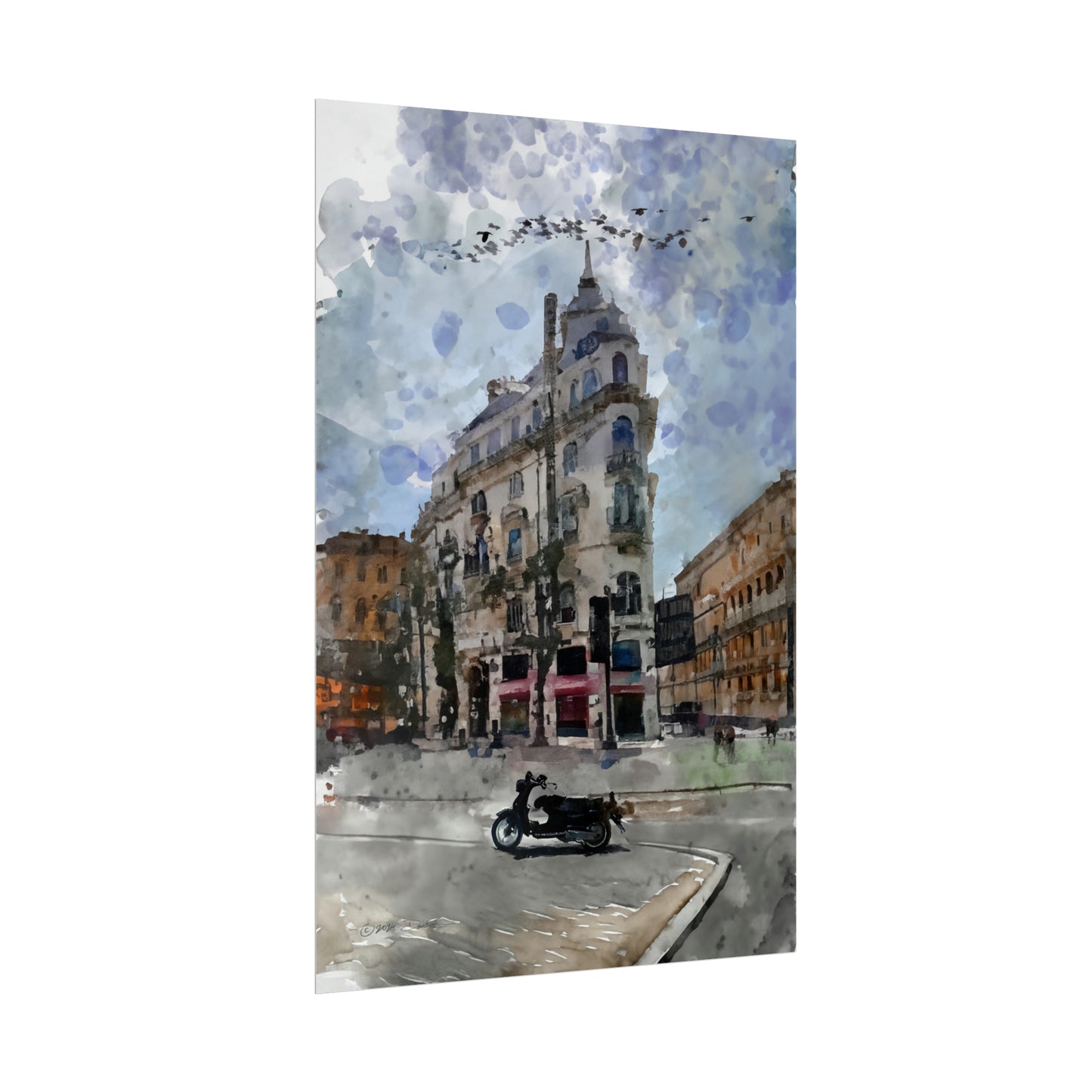 Street Scene, Toulouse, France. Unframed digital watercolour print.