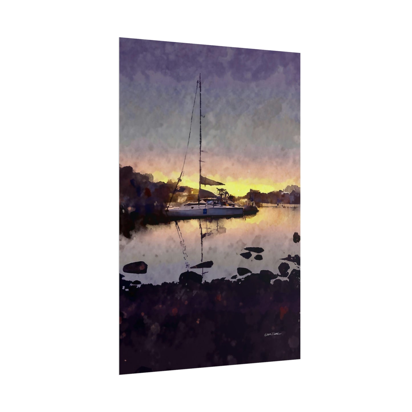 Moored on The Swan, Maylands, Western Australia. Unframed digital watercolour print.