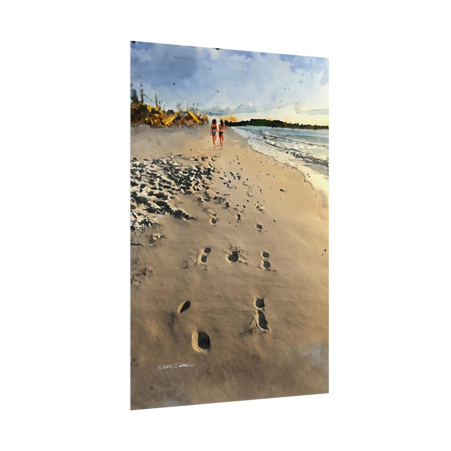 Beach Strollers, Port Beach, Western Australia. Unframed digital watercolour print.