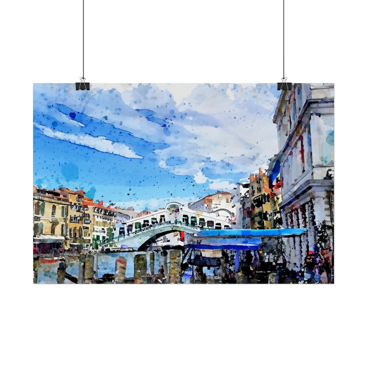 Rialto Bridge, Venice, Italy. Unframed digital watercolour print.