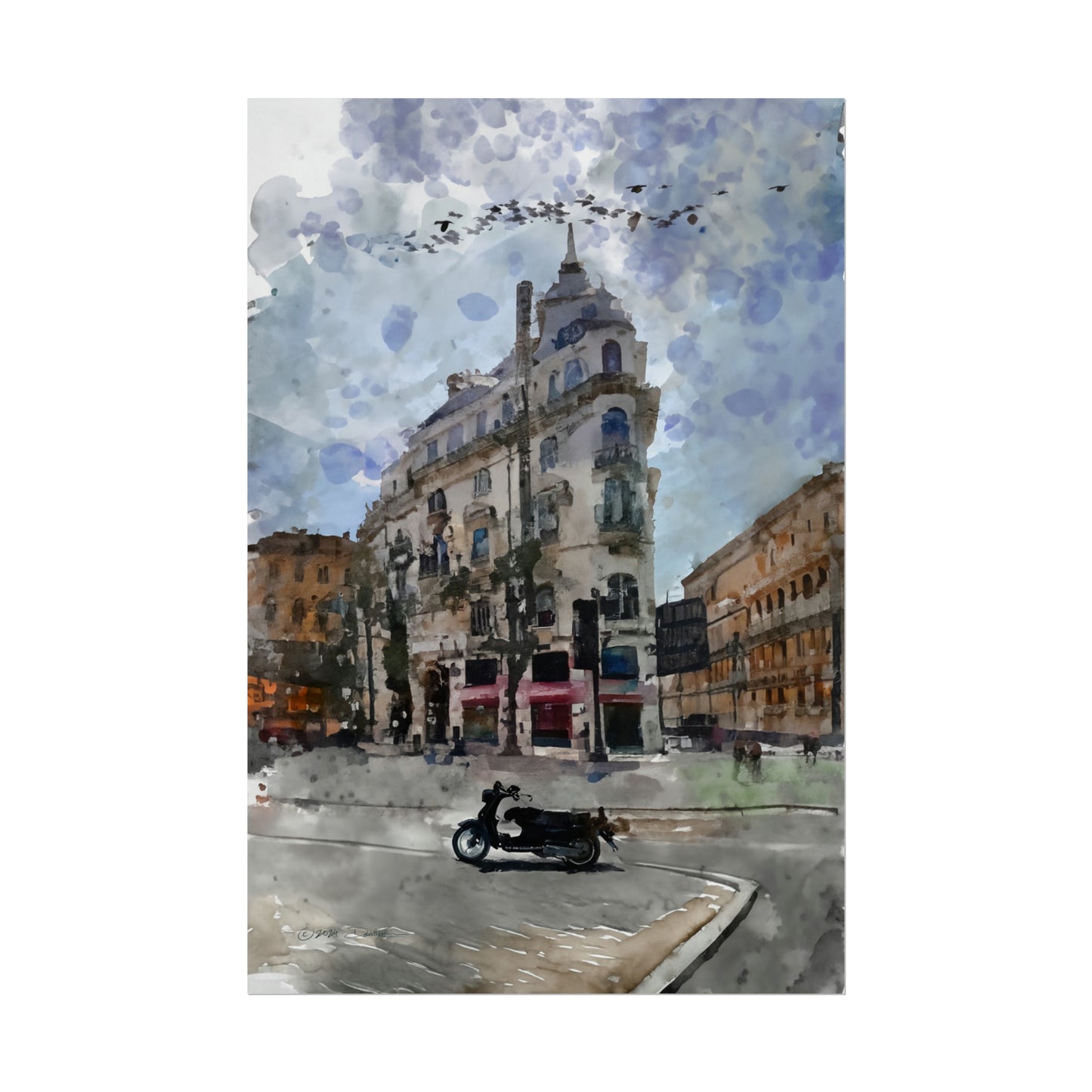 Street Scene, Toulouse, France. Unframed digital watercolour print.