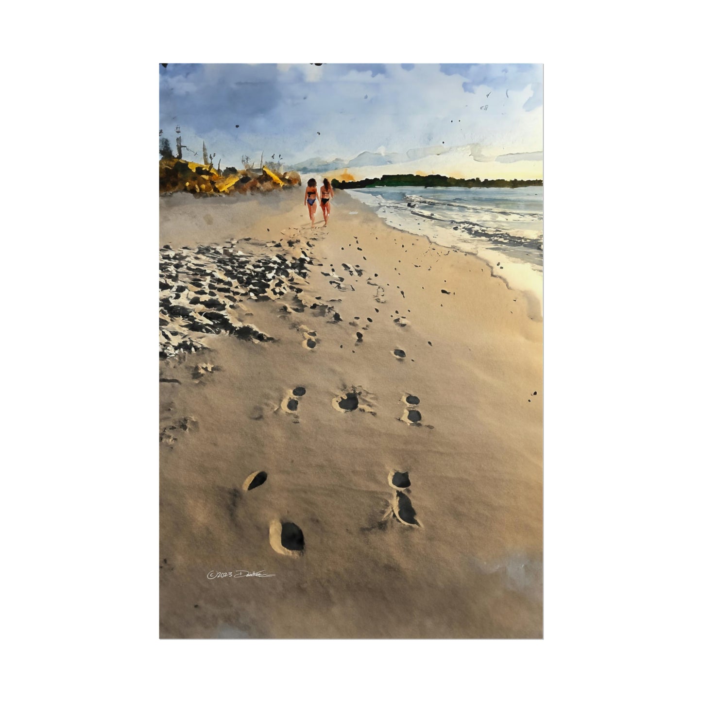 Beach Strollers, Port Beach, Western Australia. Unframed digital watercolour print.