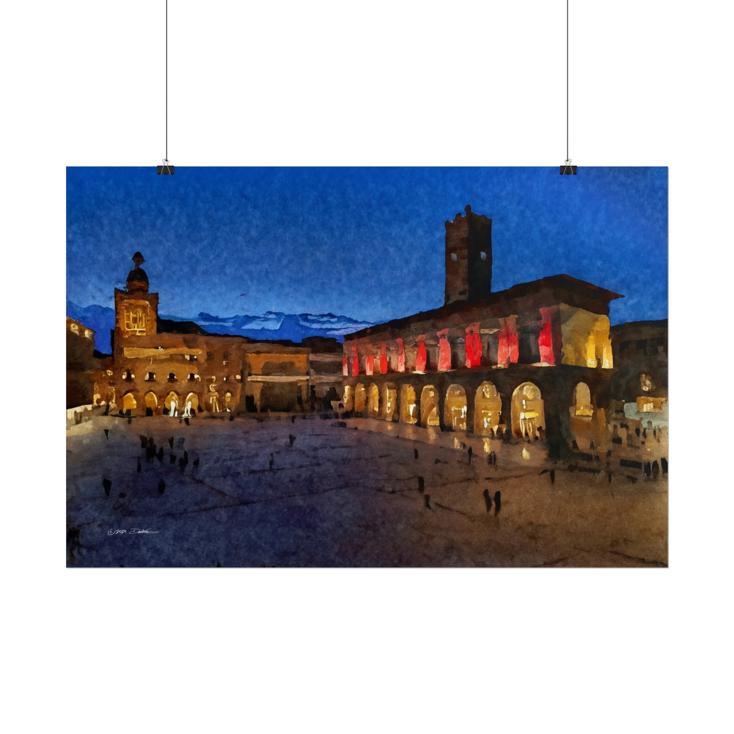 Town Square, Bologna, Italy. Unframed digital watercolour print.