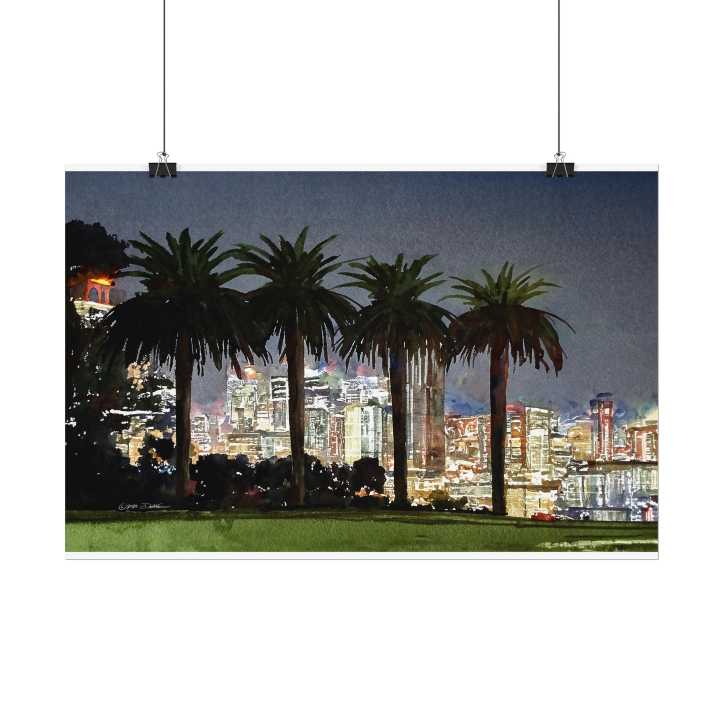 Perth City at Night, Western Australia. Unframed digital watercolour print.