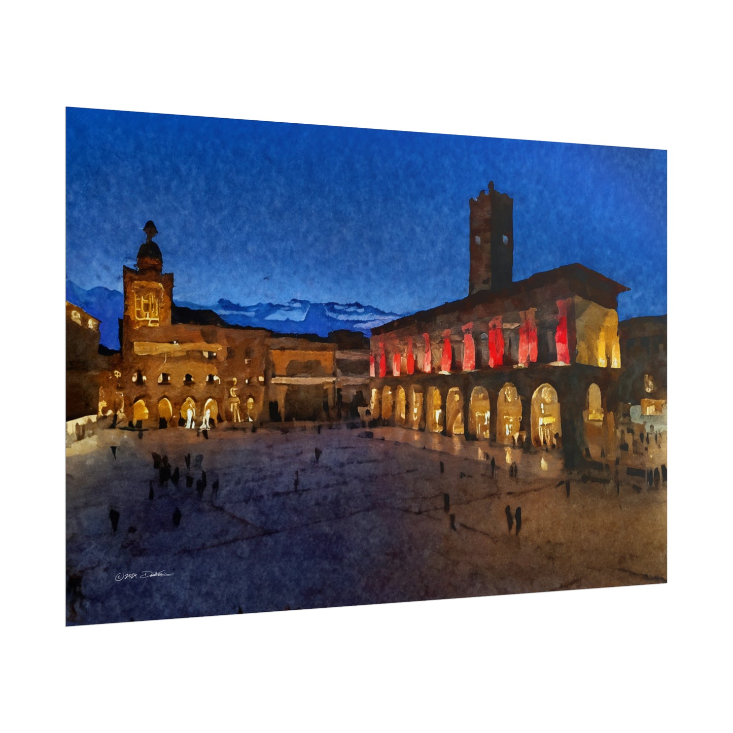 Town Square, Bologna, Italy. Unframed digital watercolour print.