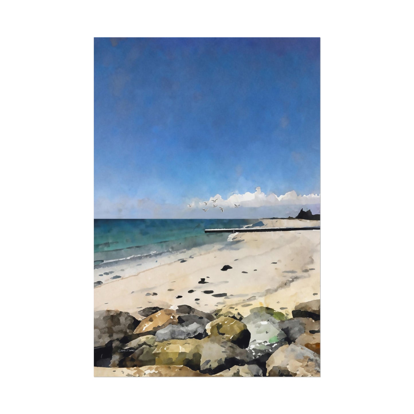 Busselton Beach, WA. Unframed digital watercolour print.