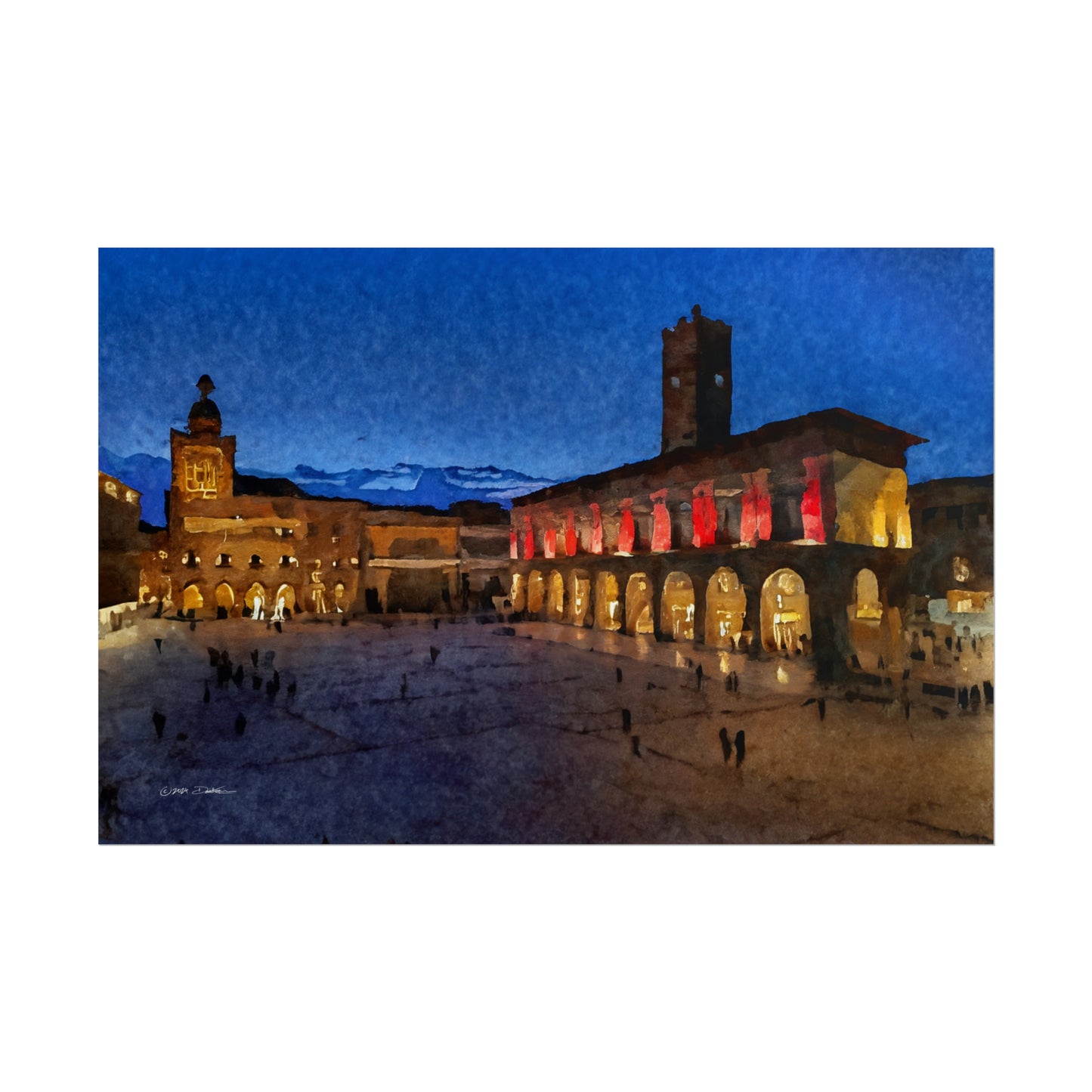 Town Square, Bologna, Italy. Unframed digital watercolour print.