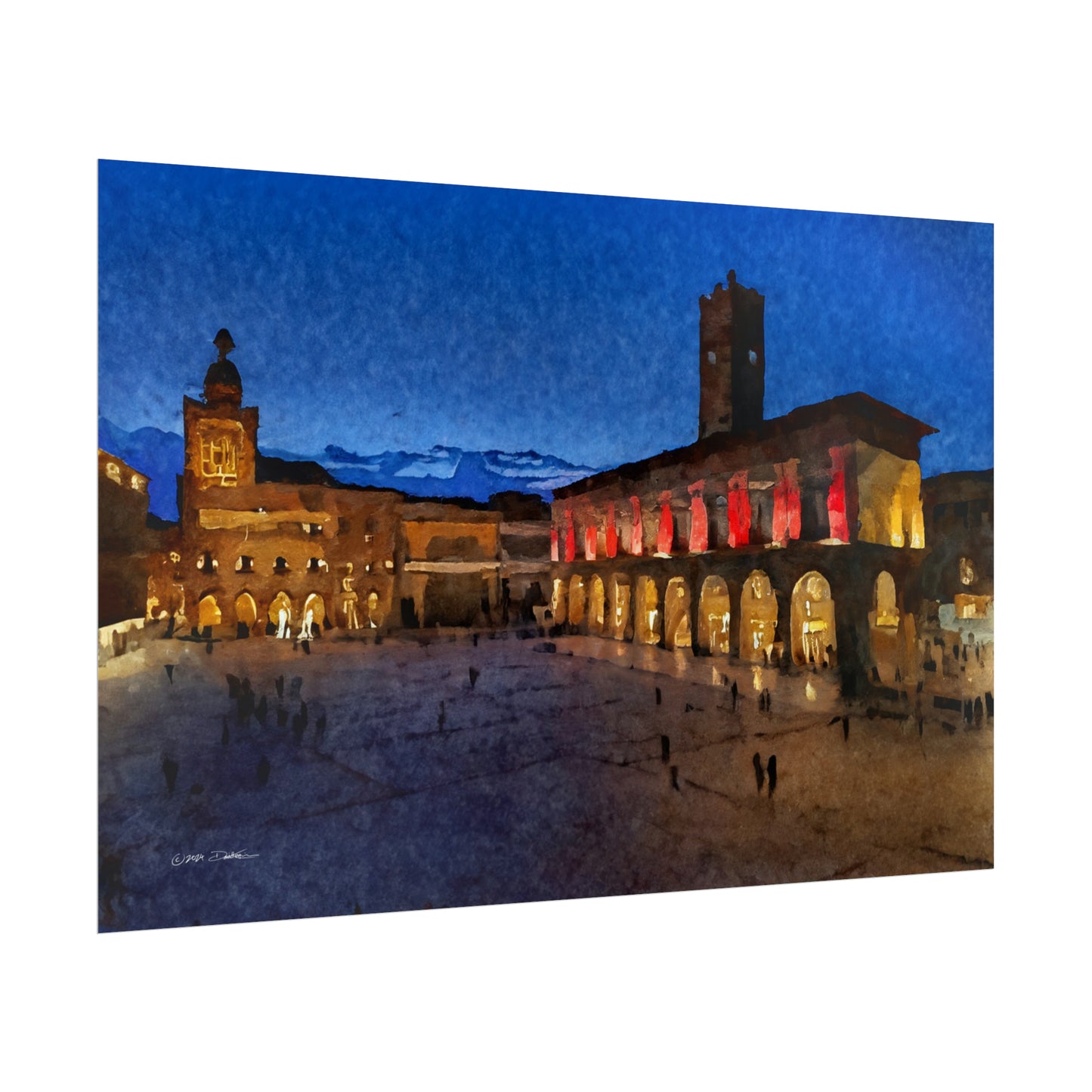 Town Square, Bologna, Italy. Unframed digital watercolour print.