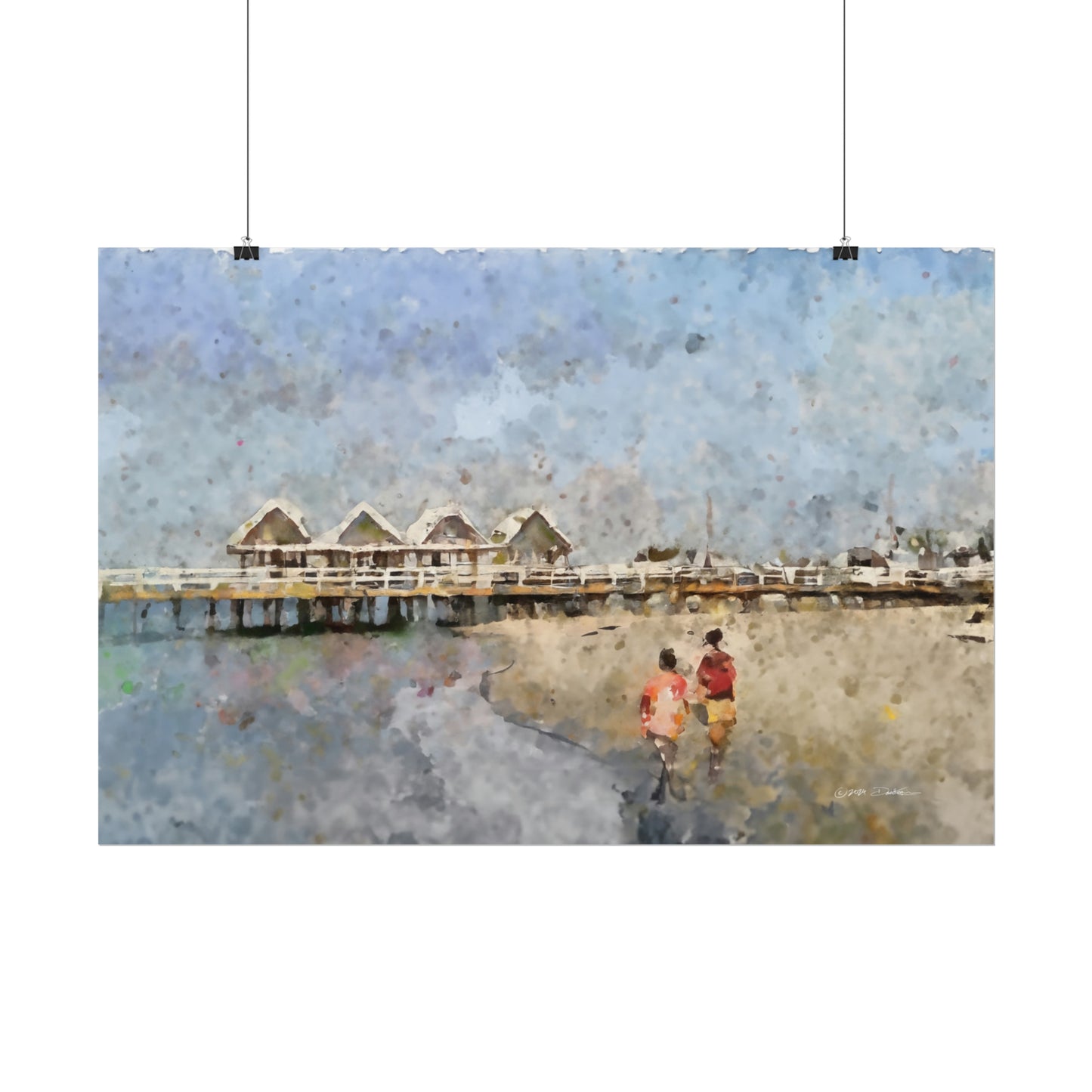 Busselton Jetty Couple, Western Australia. Unframed digital watercolour print.