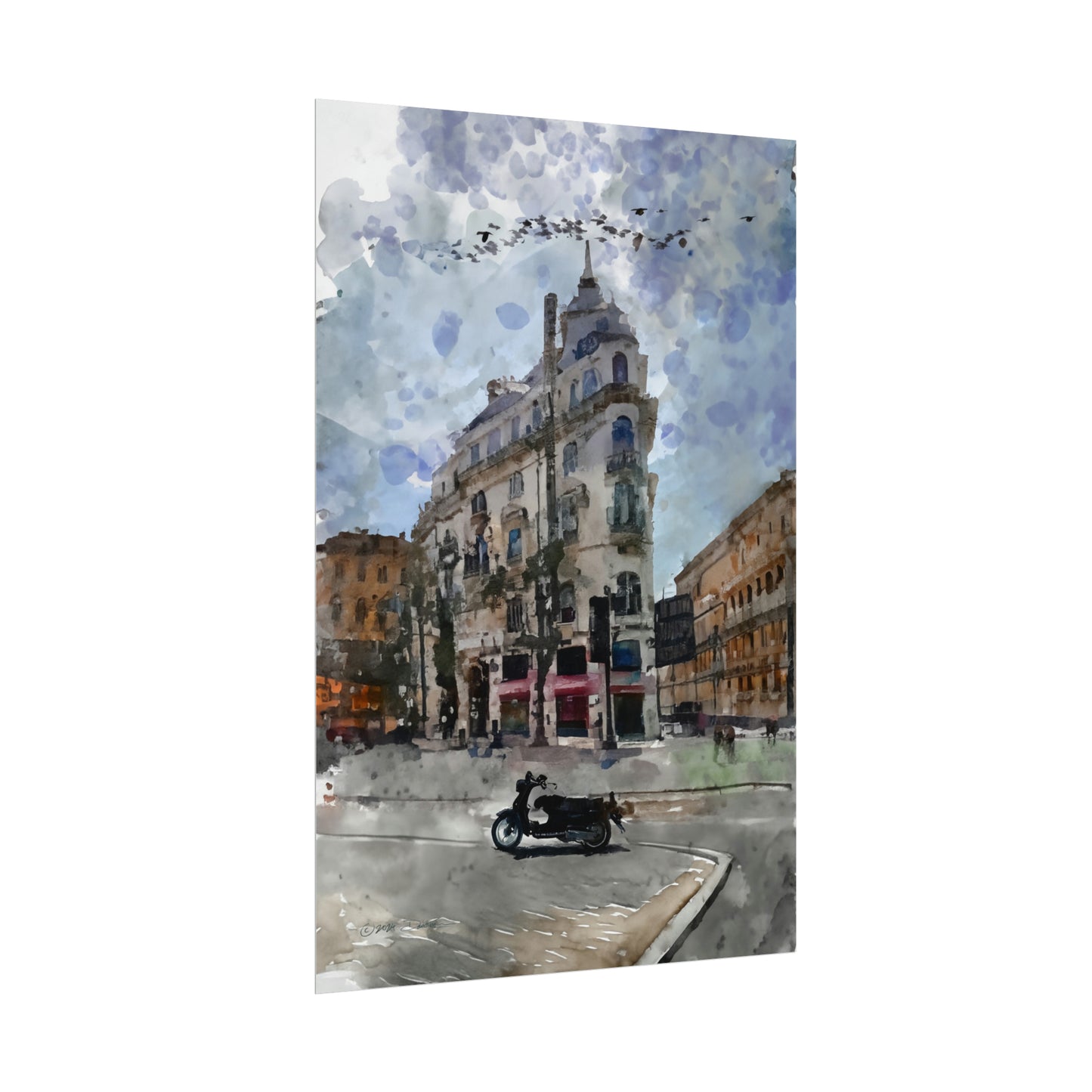 Street Scene, Toulouse, France. Unframed digital watercolour print.