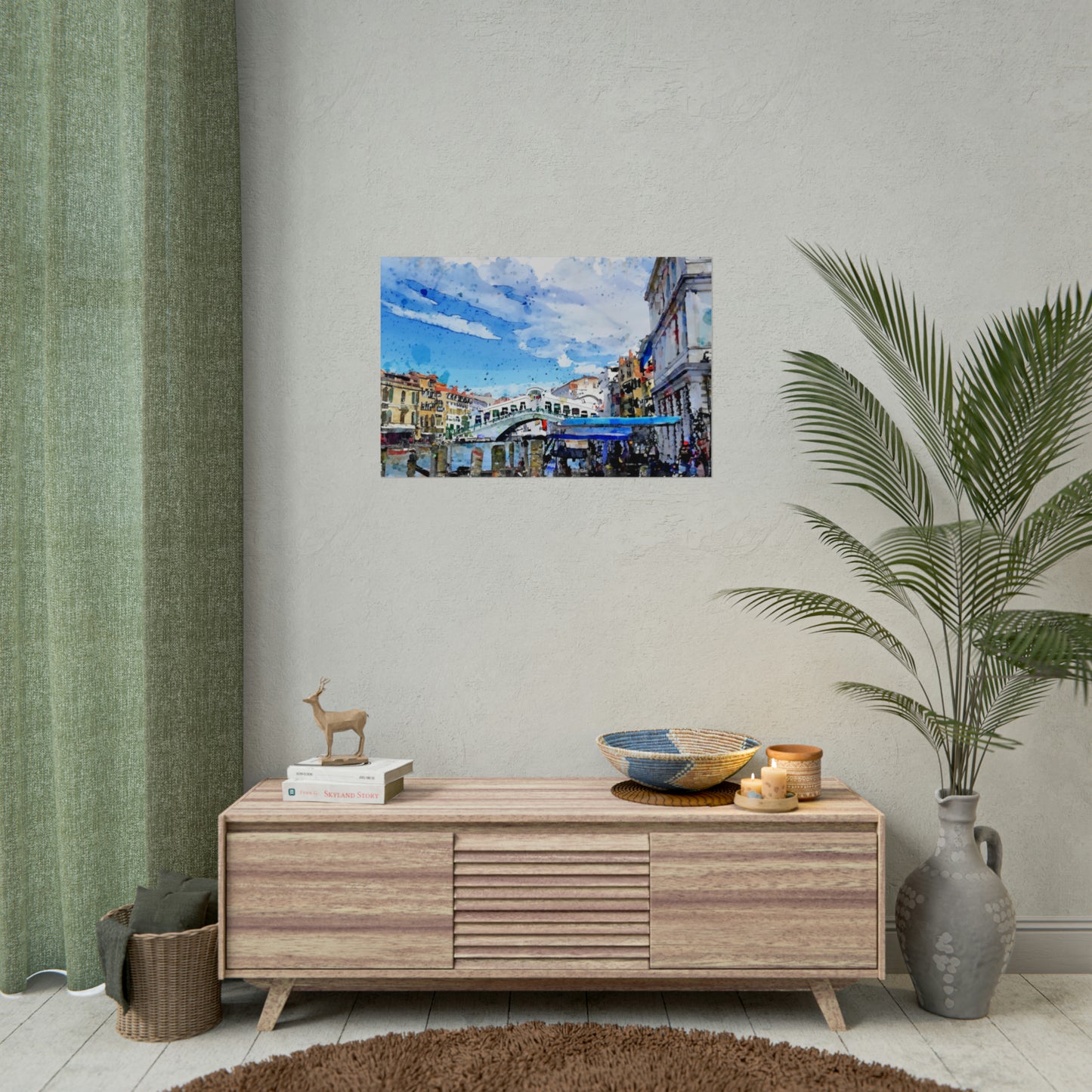 Rialto Bridge, Venice, Italy. Unframed digital watercolour print.