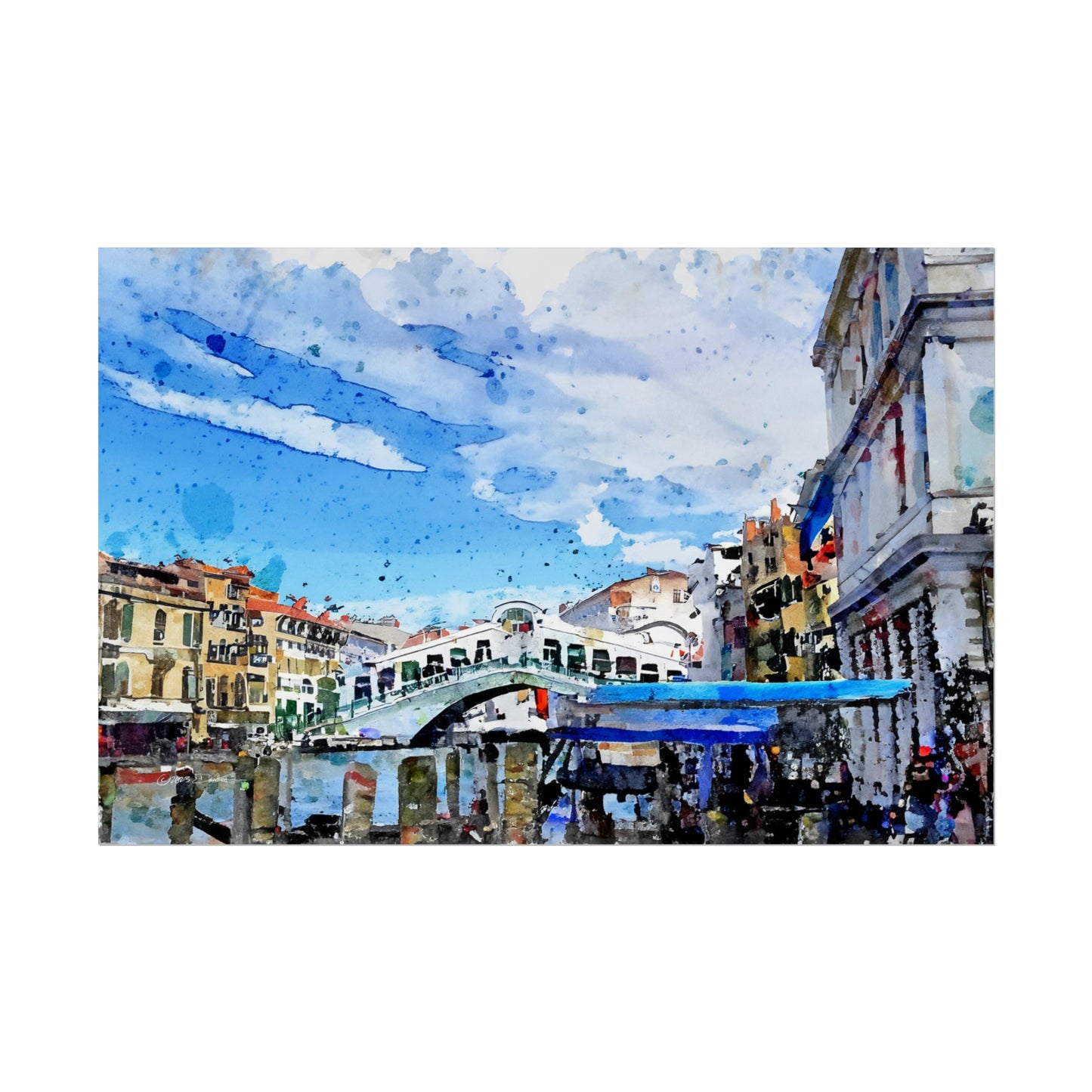 Rialto Bridge, Venice, Italy. Unframed digital watercolour print.