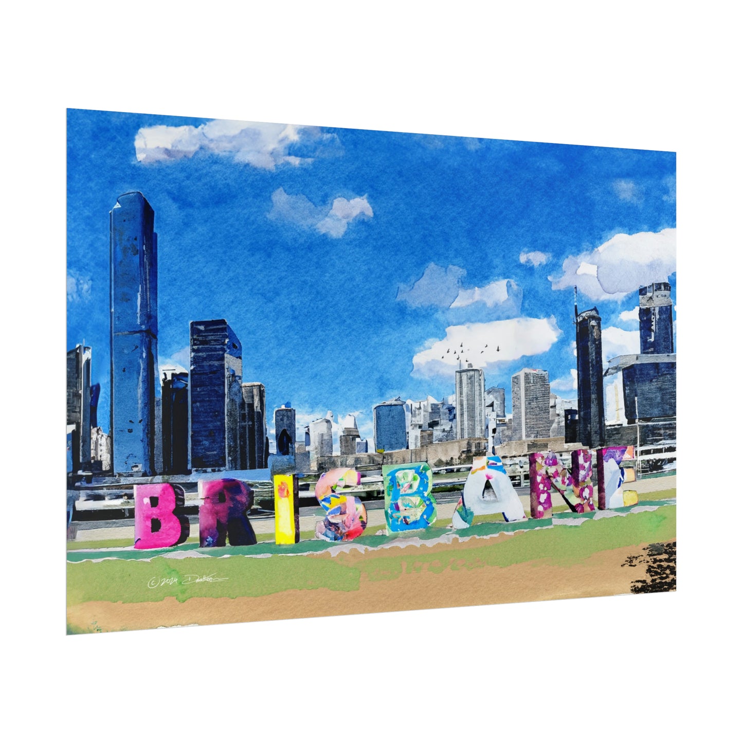 Brisbane, Queensland, Australia. Unframed digital watercolour print.