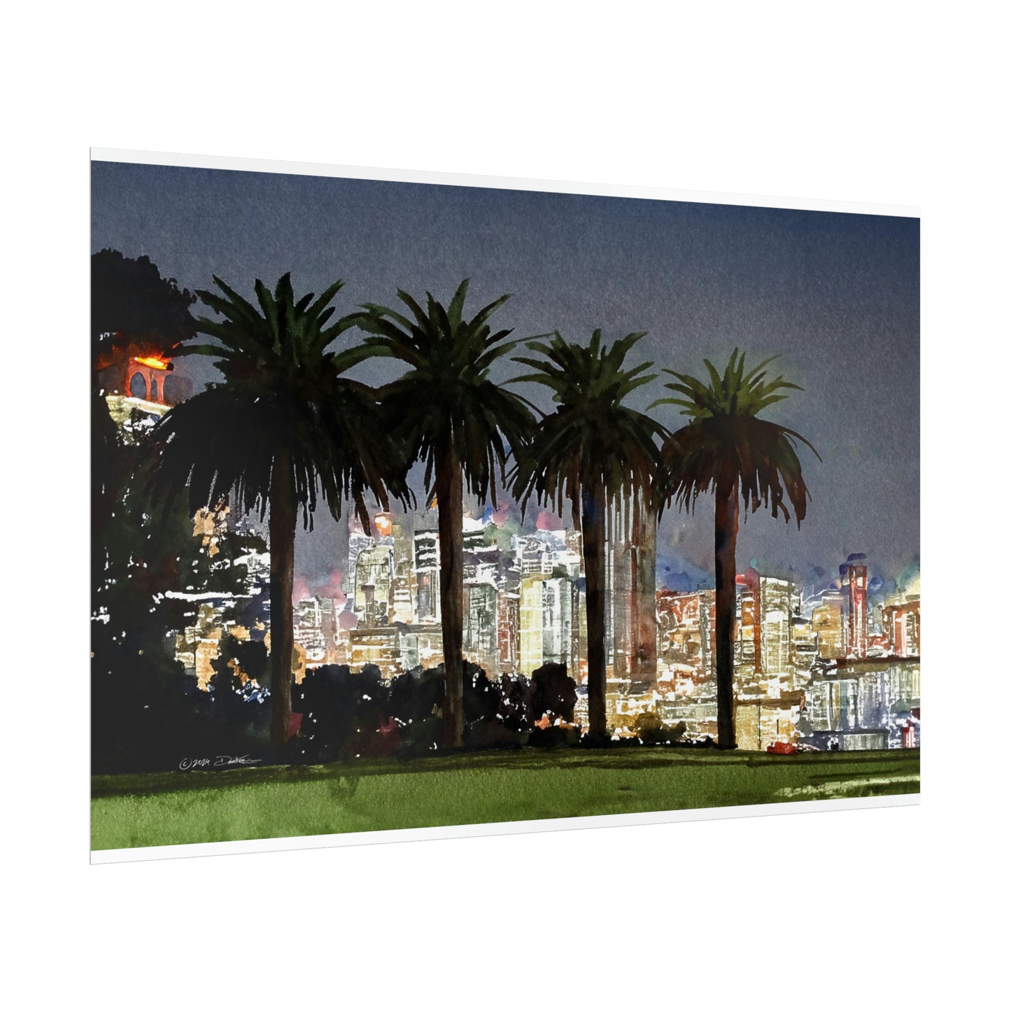 Perth City at Night, Western Australia. Unframed digital watercolour print.