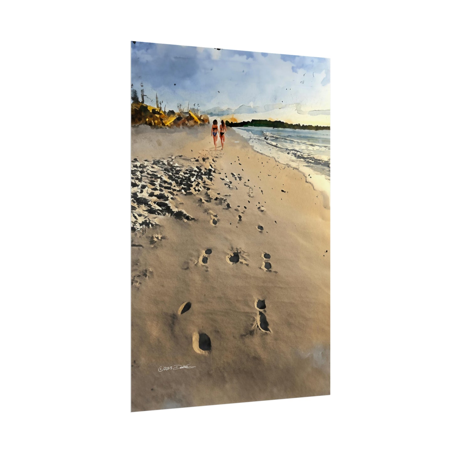 Beach Strollers, Port Beach, Western Australia. Unframed digital watercolour print.