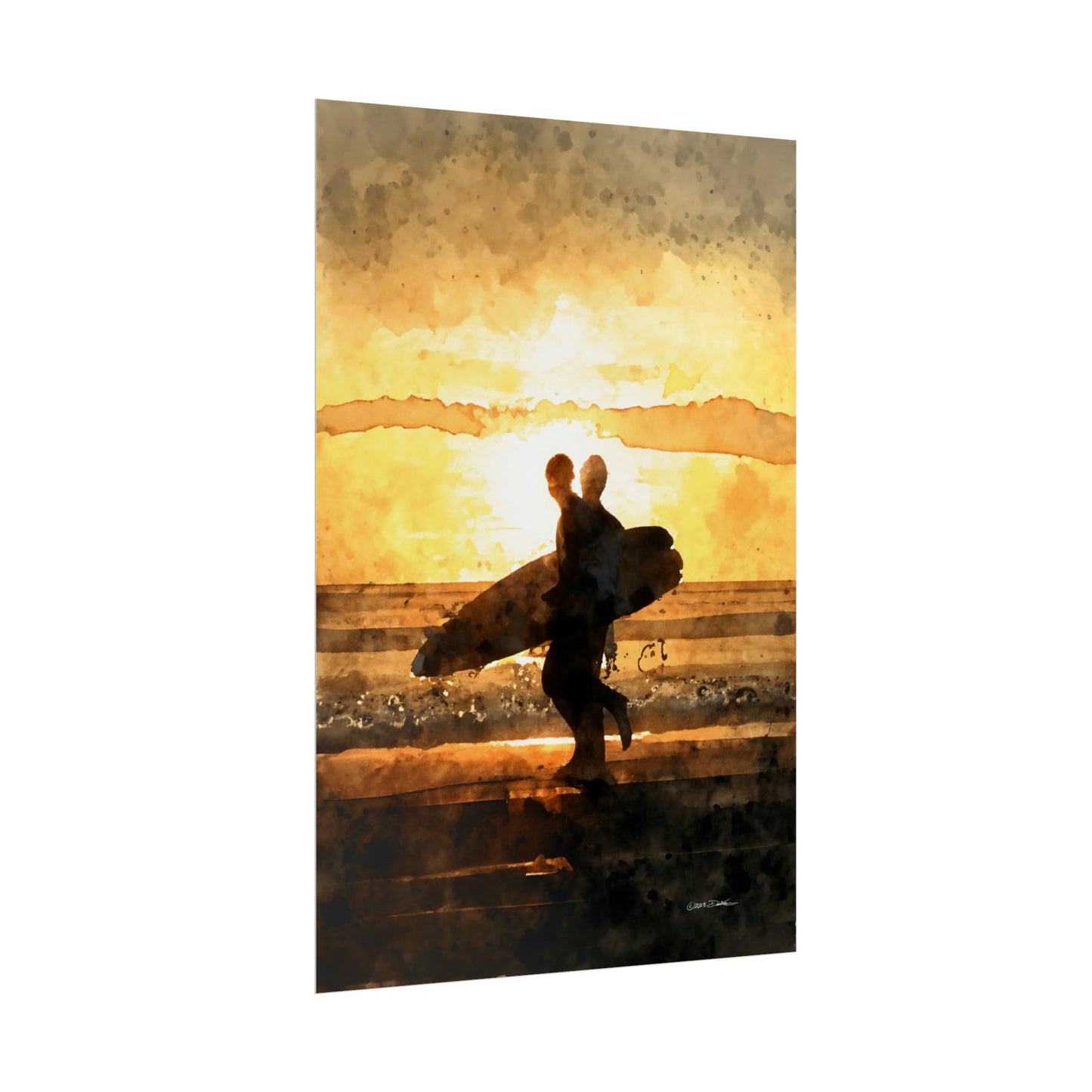 Sunset Surfers, Western Australia. Unframed digital watercolour print.