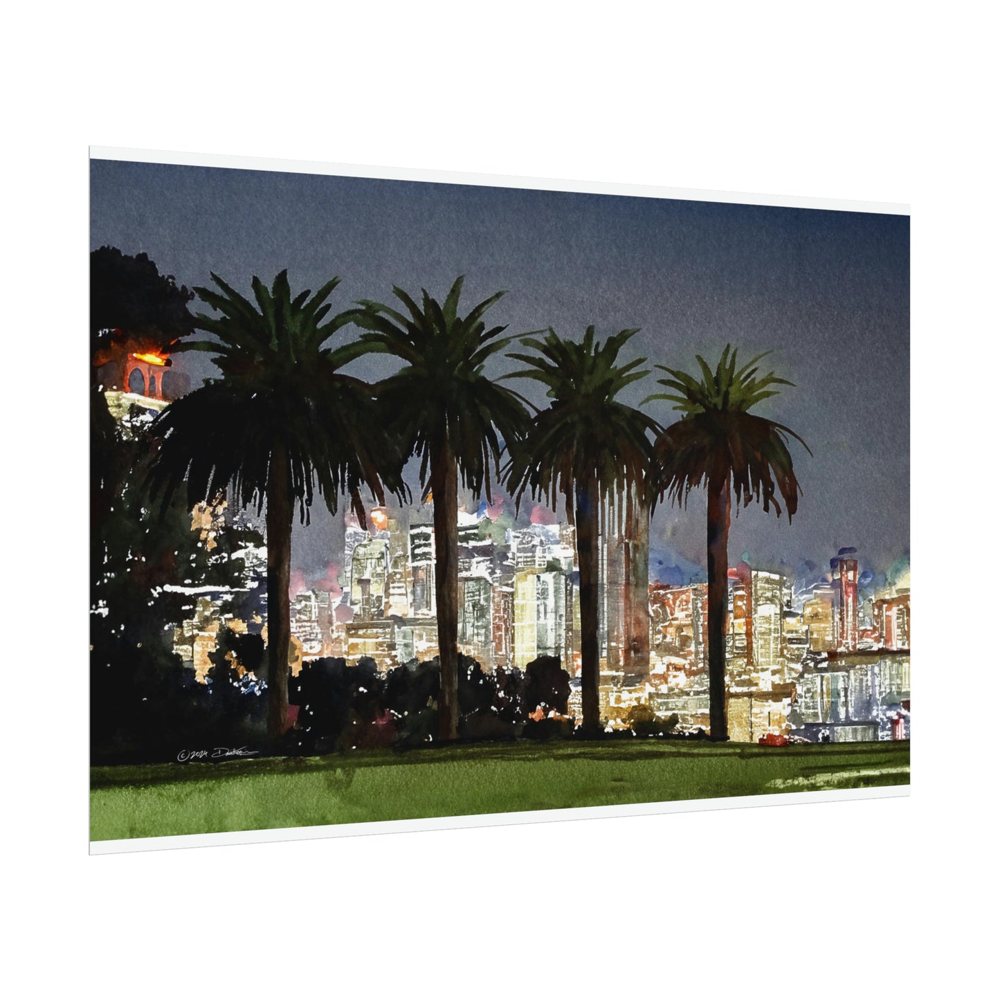 Perth City at Night, Western Australia. Unframed digital watercolour print.