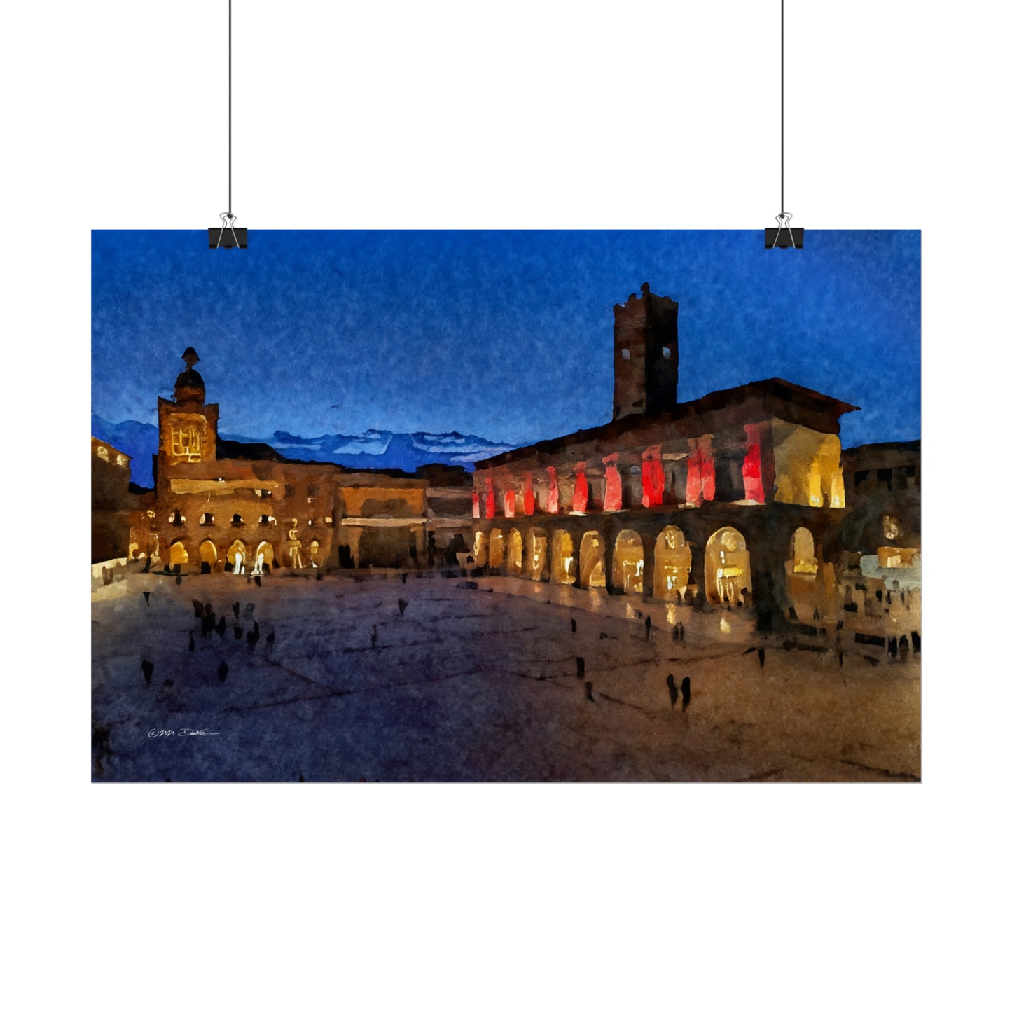 Town Square, Bologna, Italy. Unframed digital watercolour print.