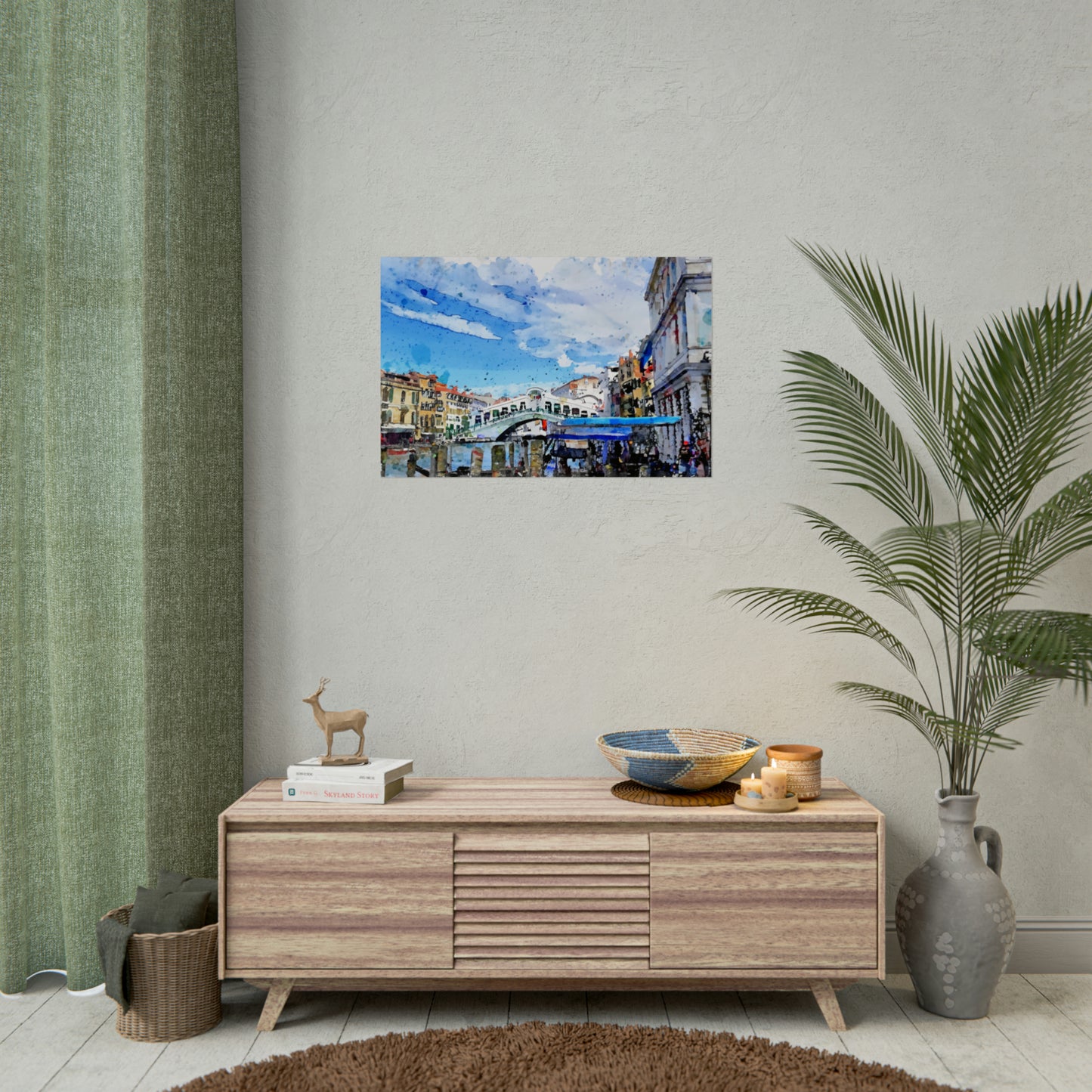 Rialto Bridge, Venice, Italy. Unframed digital watercolour print.