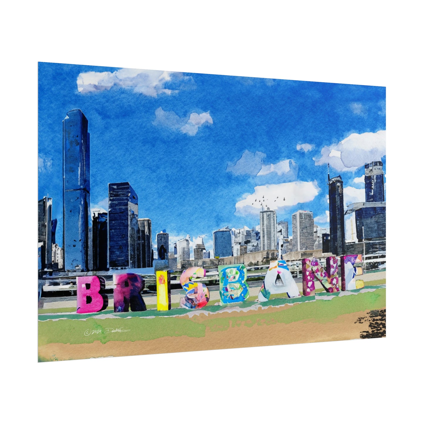 Brisbane, Queensland, Australia. Unframed digital watercolour print.