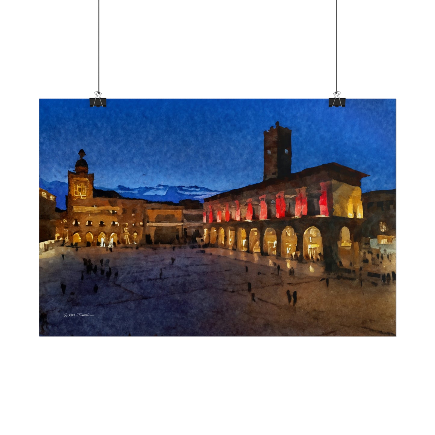 Town Square, Bologna, Italy. Unframed digital watercolour print.