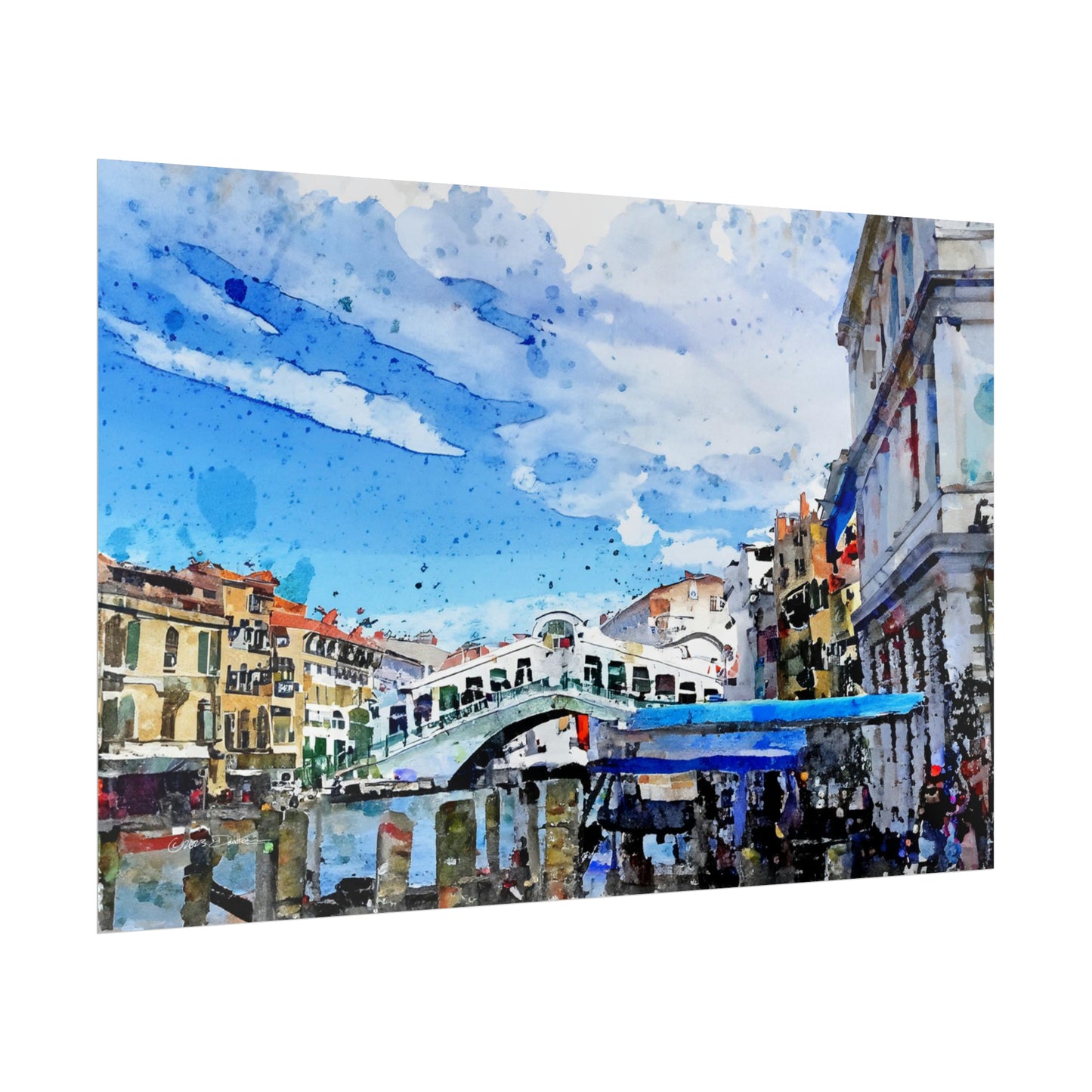 Rialto Bridge, Venice, Italy. Unframed digital watercolour print.