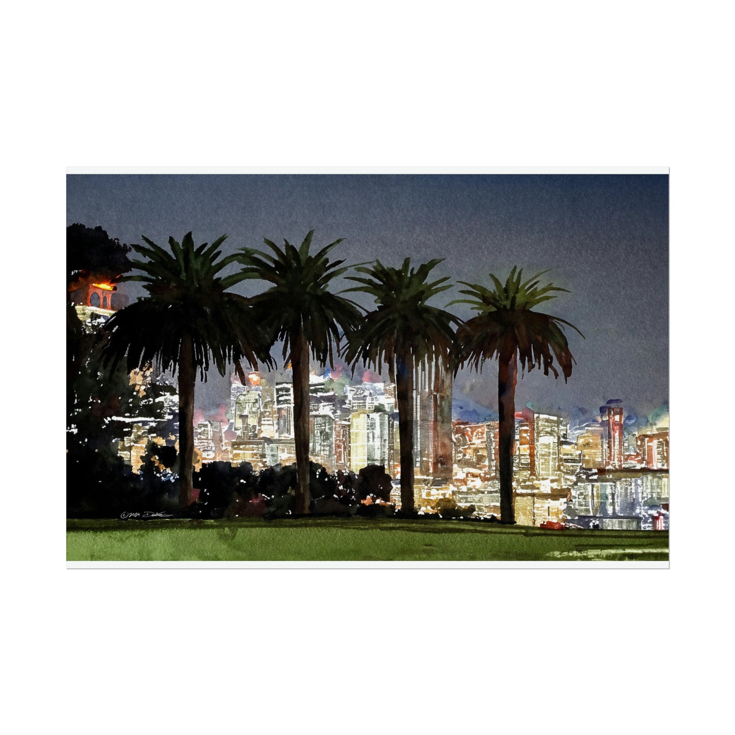 Perth City at Night, Western Australia. Unframed digital watercolour print.