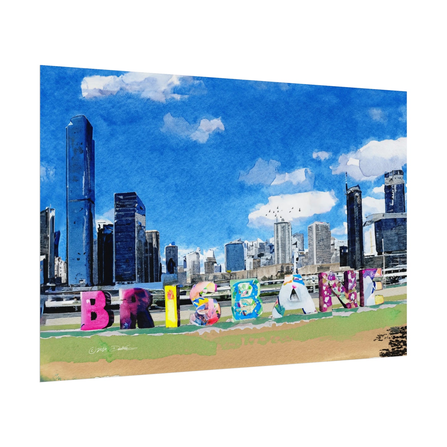 Brisbane, Queensland, Australia. Unframed digital watercolour print.