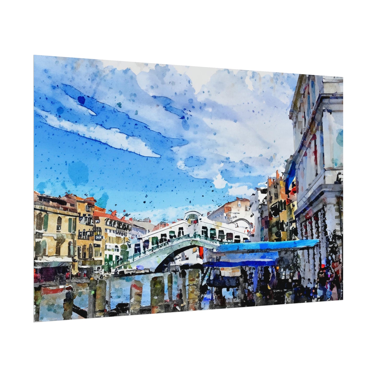 Rialto Bridge, Venice, Italy. Unframed digital watercolour print.