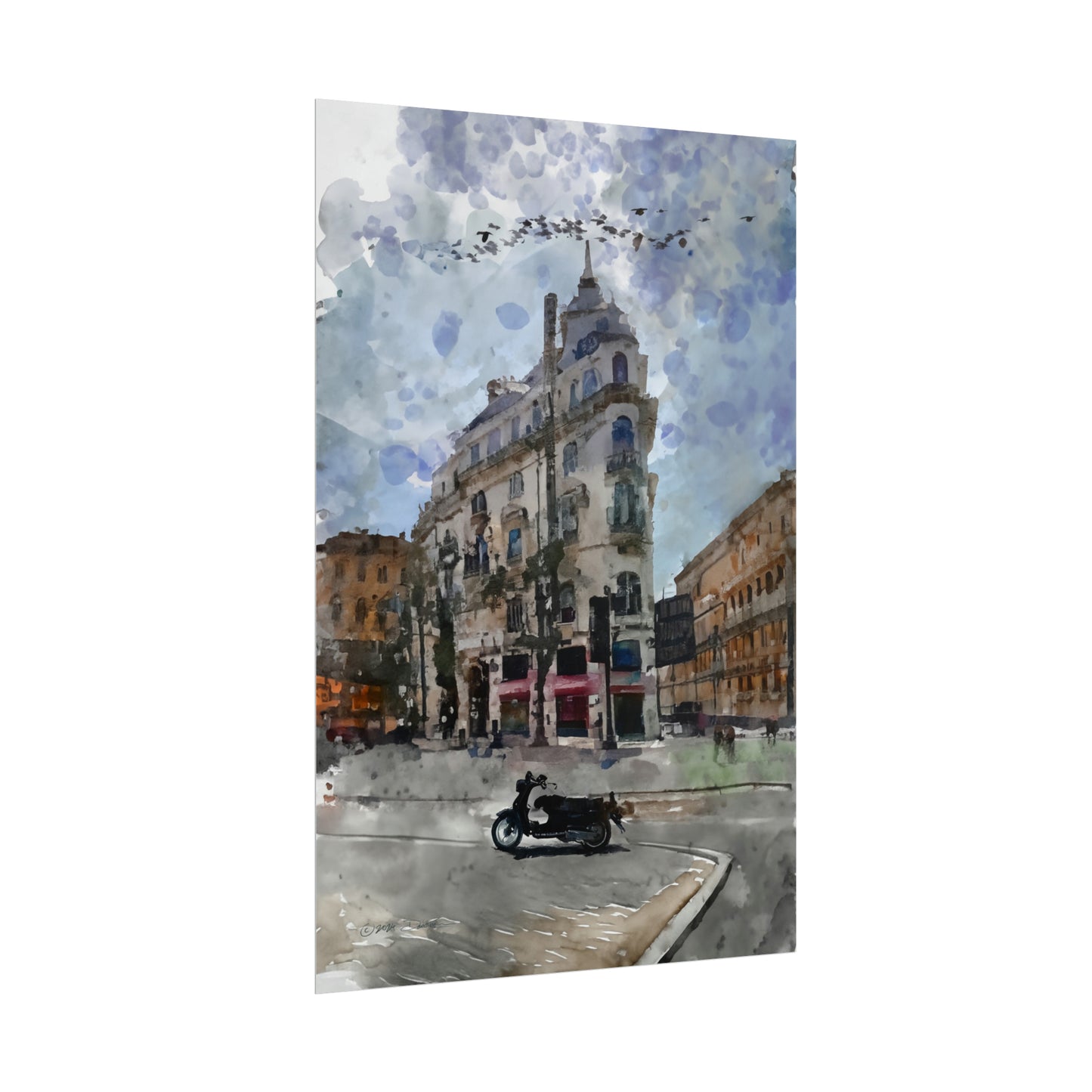 Street Scene, Toulouse, France. Unframed digital watercolour print.