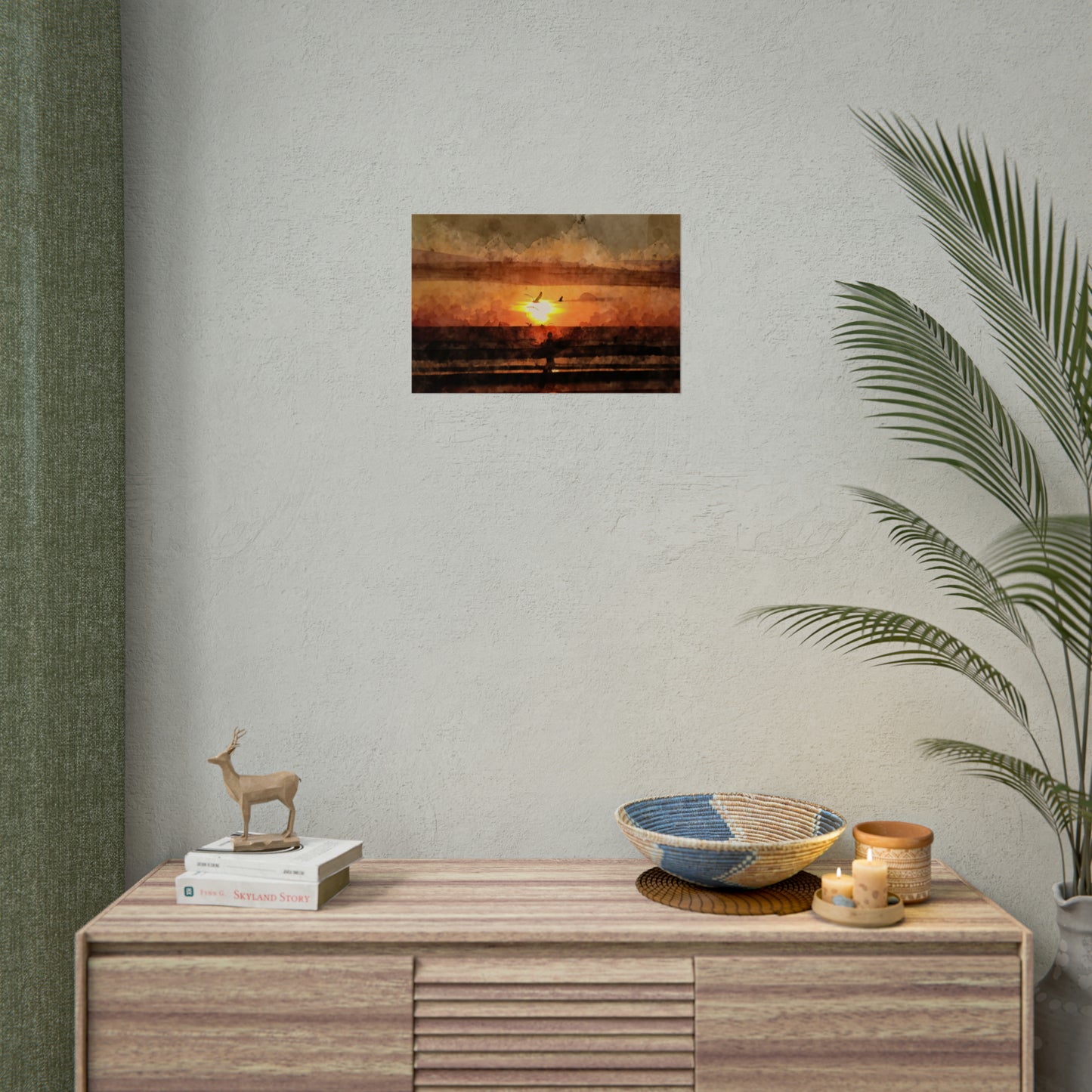 Lone Surfer, Trigg Beach, Western Australia. Unframed digital watercolour print.