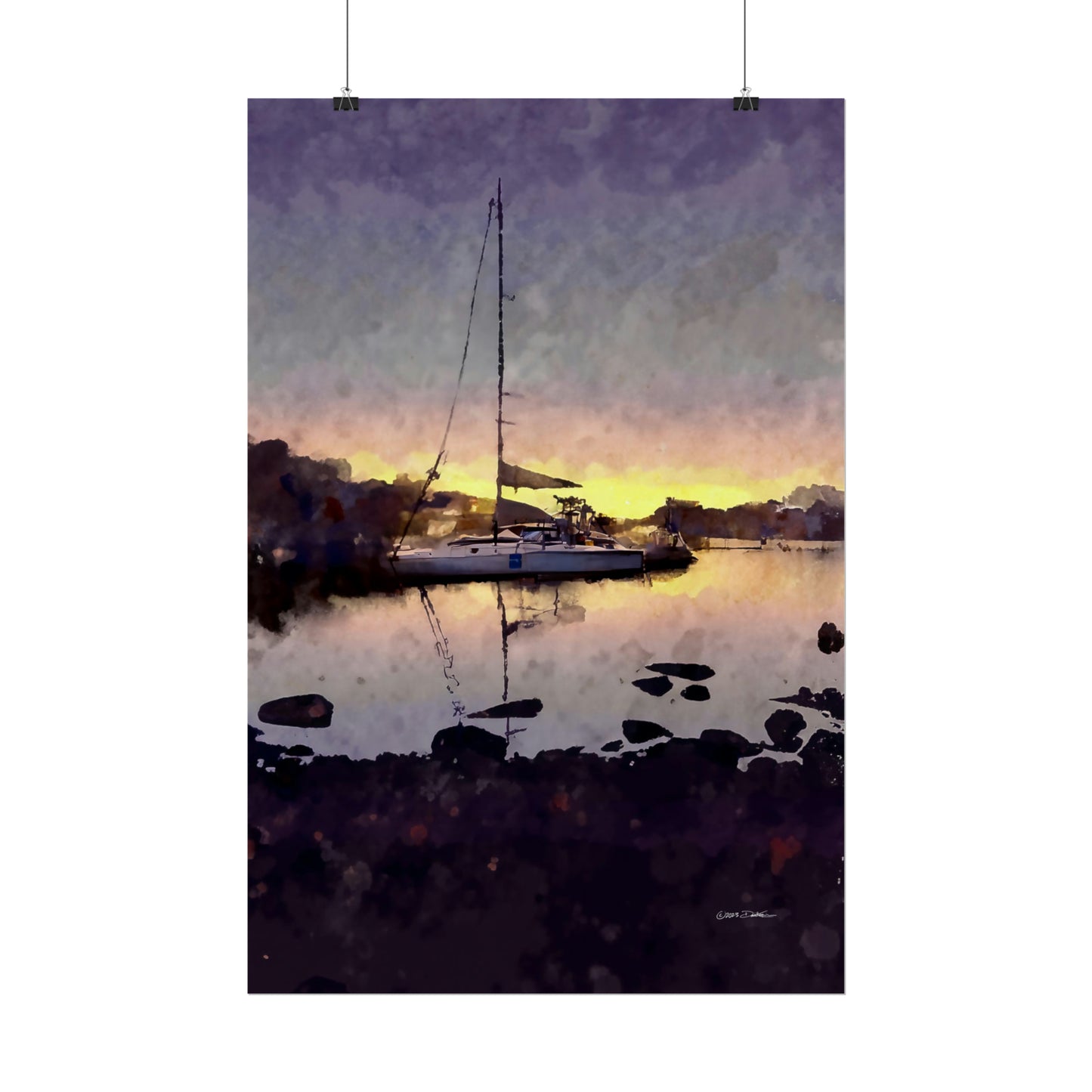 Moored on The Swan, Maylands, Western Australia. Unframed digital watercolour print.