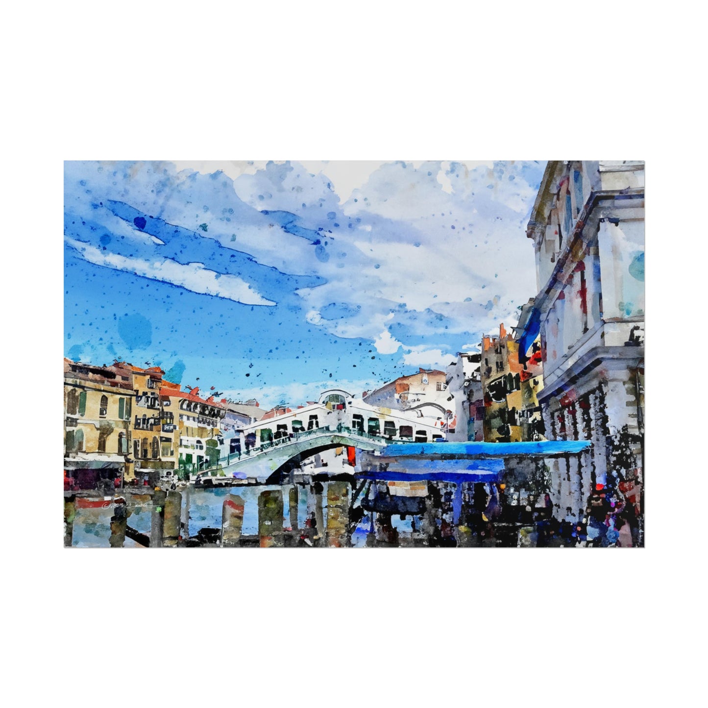 Rialto Bridge, Venice, Italy. Unframed digital watercolour print.