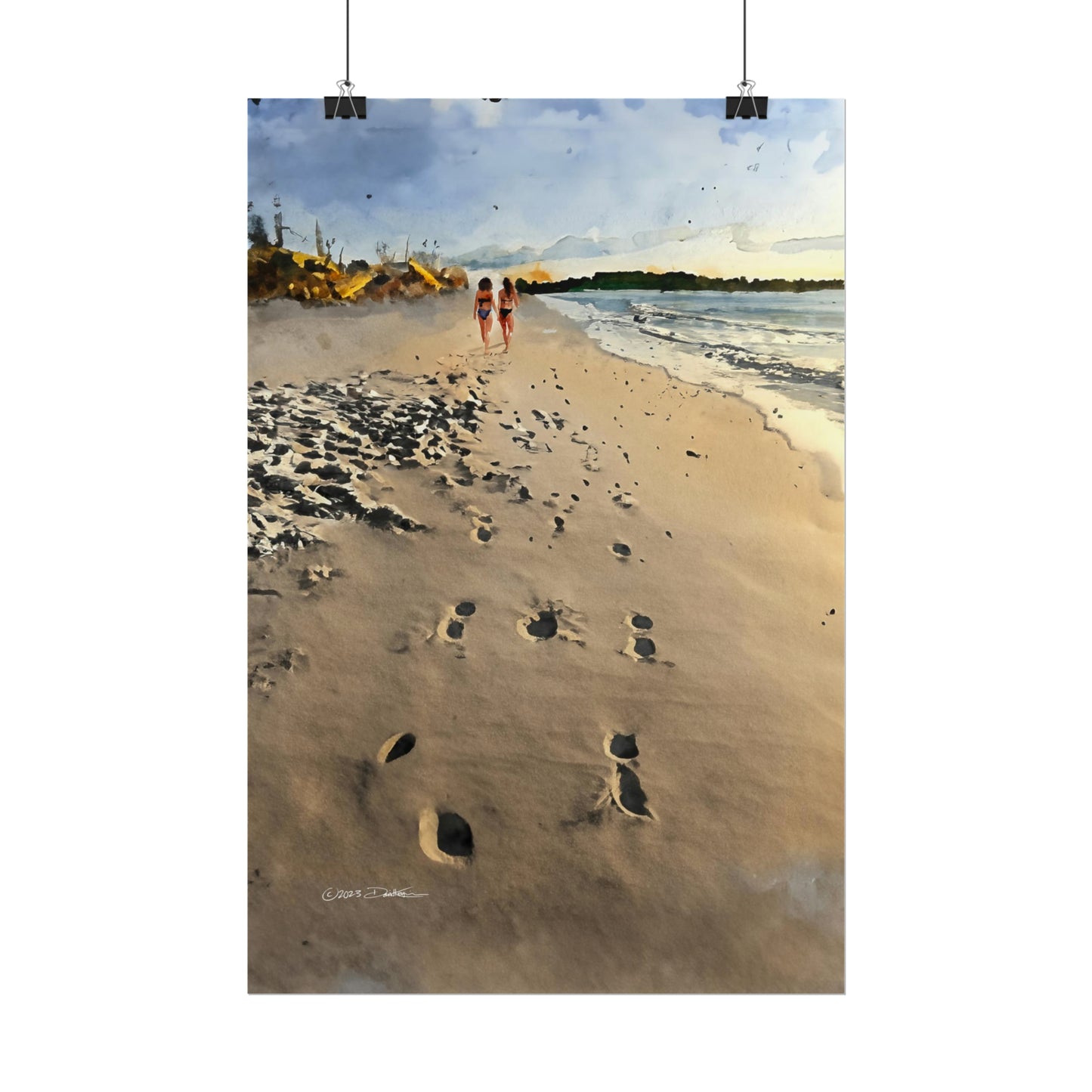 Beach Strollers, Port Beach, Western Australia. Unframed digital watercolour print.